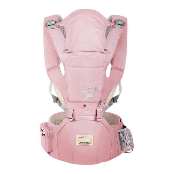 Ergonomico portabebés con asiento lumbar 0–36 meses Capota desmontable Bolsa para botella Llevar delante o en la espalda rosa