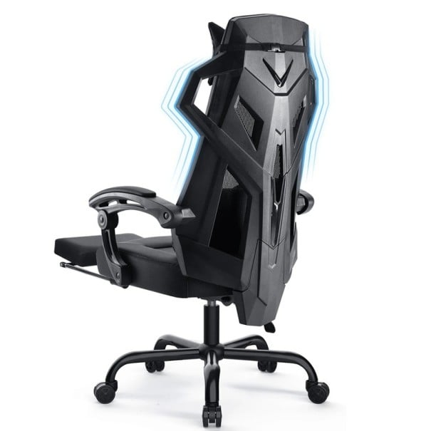 Ergonomischer Bürostuhl mit verstellbarer Höhe, Kopfstütze und Fußstütze, Netzrückenlehne, drehbarer Gaming-Stuhl für den PC schwarz