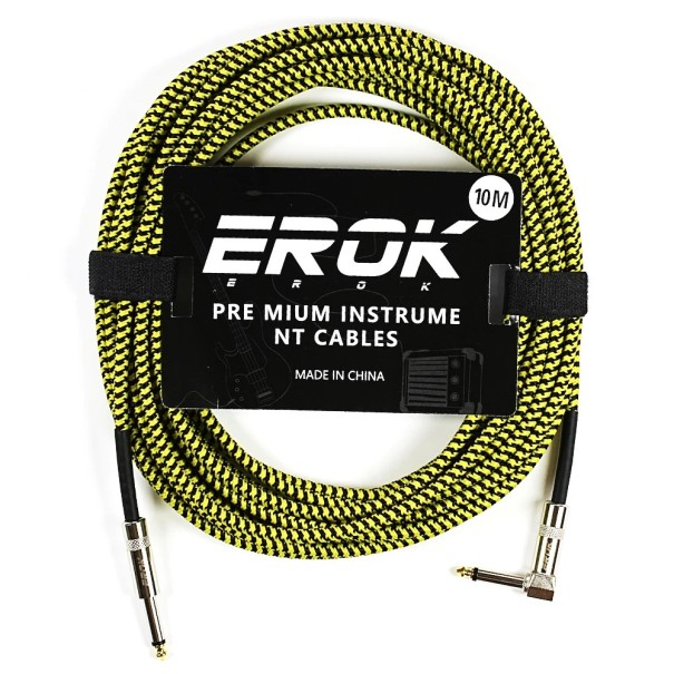 EROK Gitarren-Audio-Kabel 10 m 6,35 mm Stecker–Stecker Abschirmkabel für E-Gitarre, Bassgitarre, Keyboards und Effektpedale gelb