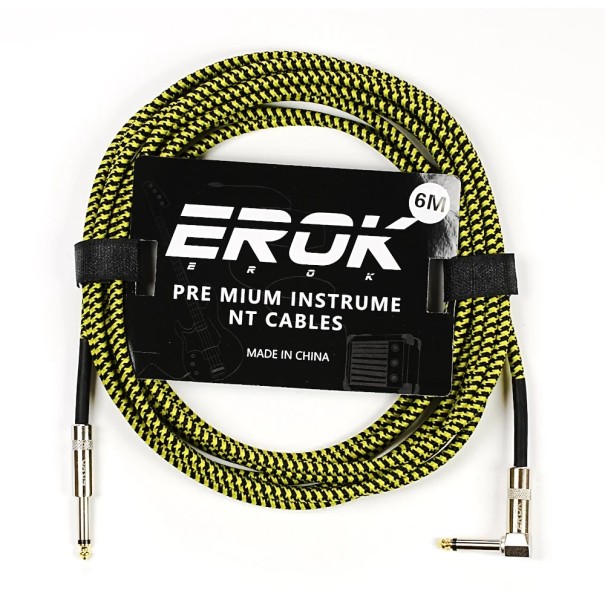 EROK Kytarový audio kabel 6 m 6,35 mm samec–samec Protišumový opletený kabel pro elektrickou kytaru, baskytaru, pedály a univerzální použití žlutá