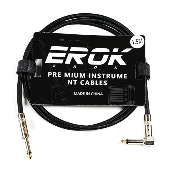 EROK Kytarowy kabel audio 1,5m 6,35 mm męski–męski Wysokiej jakości pleciony kabel przeciwzakłóceniowy do gitary elektrycznej, basu czarny