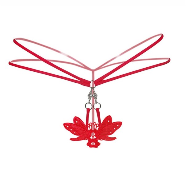 Erotische damesstring met vlinderstrikjes rood
