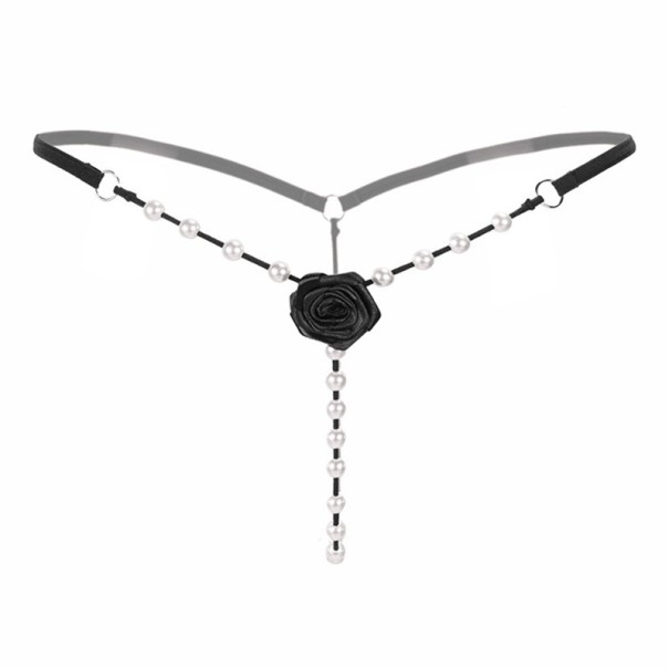 Erotische G-string voor dames met parels zwart