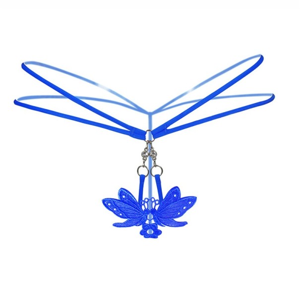 Erotischer Damen-Tanga mit Fliege blau