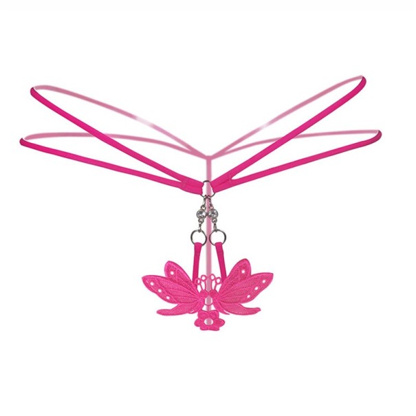 Erotischer Damen-Tanga mit Fliege dunkelrosa