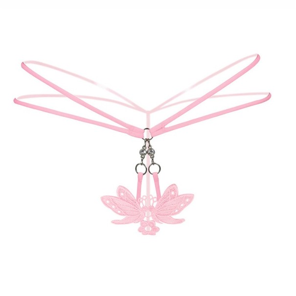 Erotischer Damen-Tanga mit Fliege hellrosa