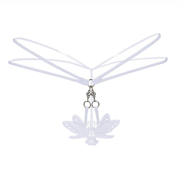 Erotisk g-streng til kvinder med sløjfebånd hvid