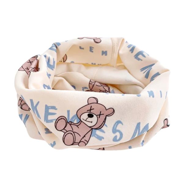 Eșarfă circulară pentru copii 30 x 22 cm din bumbac Bej cu motiv de ursuleți Accesoriu moale și confortabil pentru băieți și fete Eșarfă caldă elastică pentru purtare zilnică 1