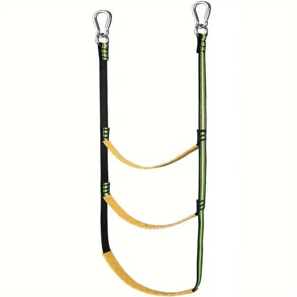 Escalera de cuerda de acceso para barcos 3 peldaños capacidad 200 kg longitud 98 cm nylon con mosquetones de acero inoxidable negro-amarillo para yates botes y kayaks 1