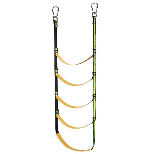 Escalera de cuerda de embarque para barcos 5 peldaños capacidad 200 kg longitud 159 cm nylon con mosquetones de acero inoxidable Verde-amarillo para yates botes y kayaks 1