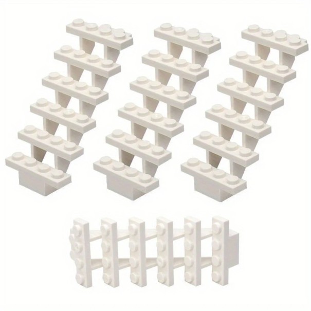 Escaleras para kit de construcción infantil 7,5 x 3,2 cm Escaleras de casa rectas Accesorio para kit de construcción Escaleras a la casa Elemento de construcción para maquetas 4 uds. blanco