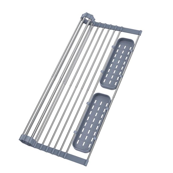Escorredor telescópico para louça com organizadores 58 x 32 cm cinzento