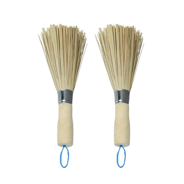 Escova de bambu para lavar louça e panelas 2 pcs Cabo de madeira com alça para pendurar Feixe de fibras de bambu Comprimento aprox. 25 cm 1