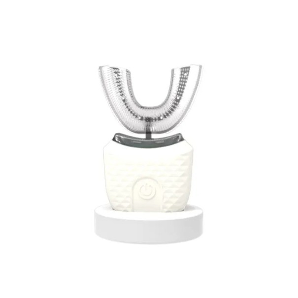 Escova de dentes eléctrica em forma de U 360° com luz azul Escova de dentes inteligente recarregável para adultos com efeito de branqueamento de dentes 11,5 x 6 x 2,5 cm branco