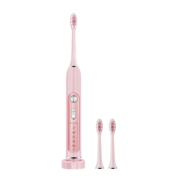 Escova de dentes elétrica Super Sonic para adultos e crianças com Smart Timer, branqueamento de dentes, IPX7 à prova de água, 2 cabeçotes substituíveis, conjunto de limpeza eficaz rosa