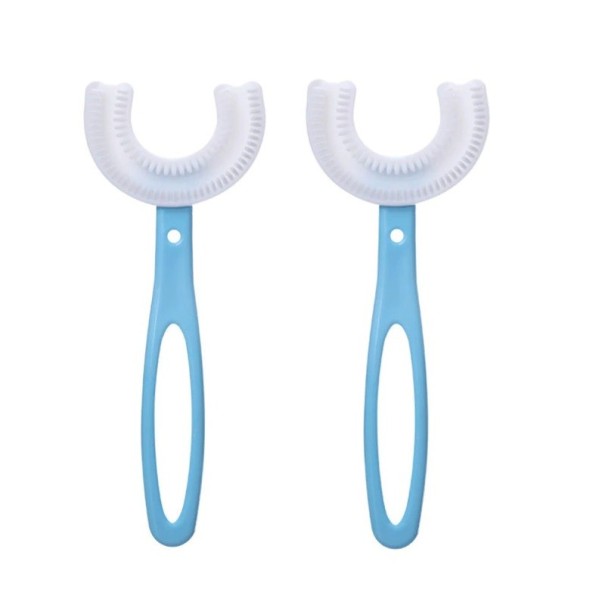 Escova de dentes infantil em forma de U 7-12 anos 2 pcs azul claro