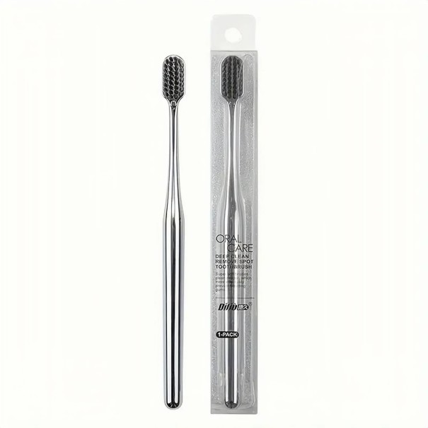 Escova de dentes manual prateada para adultos com cerdas suaves Escova para dentes e gengivas sensíveis Escova manual para higiene diária preto