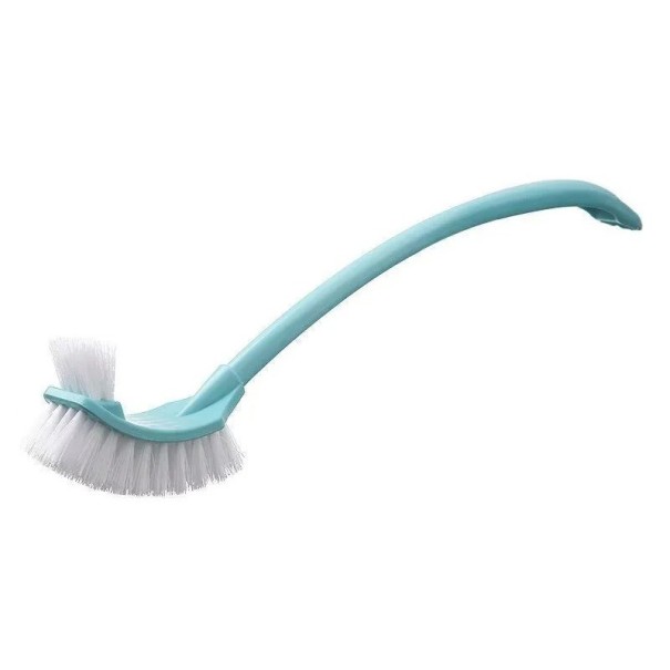 Escova de WC 39x10x4,9 cm com cabeça dupla Cerdas macias Escova de canto de plástico para limpeza de casa de banho Cabo curvado Cabo longo 1
