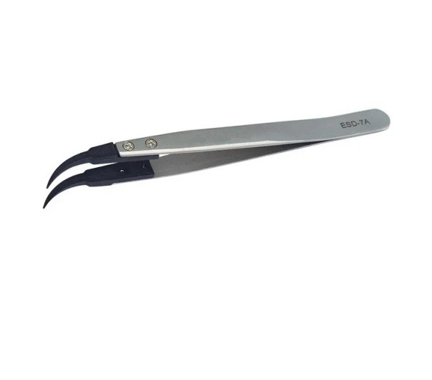 ESD-7A Antistatic Tweezers with Replaceable Curved Plastic Tips and Stainless Steel Handle for Precision Repairs and Electrical Work 1