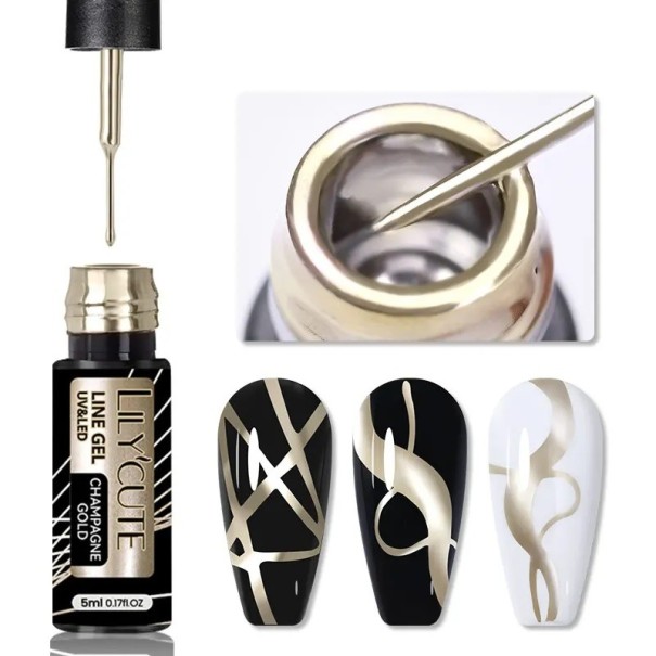 Esmalte de uñas metálico para crear líneas finas Esmalte en gel para decoración de uñas Esmalte en gel brillante de larga duración con un pincel fino y afilado 2