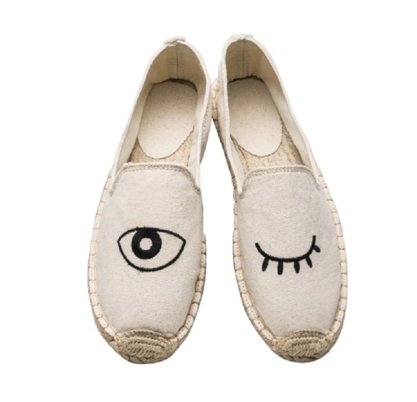Espadryle damskie z nadrukiem oczu J1090 kremowy 39