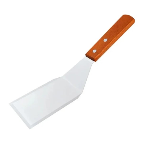 Espátula de cocina de acero inoxidable con mango de madera Espátula de acero inoxidable para carne y panqueques Utensilios de cocina Asar 1