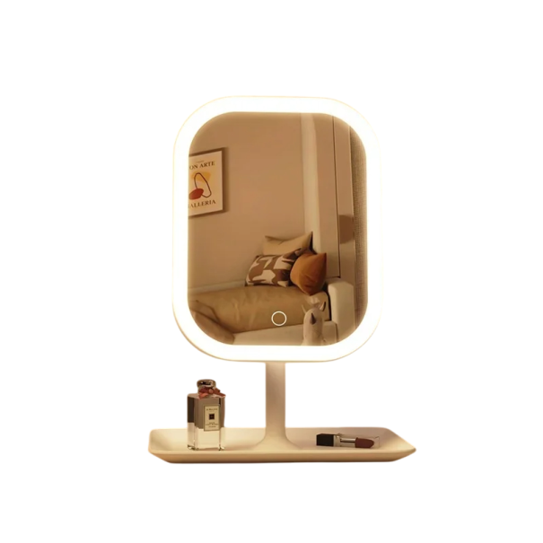 Espejo cosmético LED con soporte 27 x 18 cm Control táctil Giratorio 270° Tres temperaturas de luz Memoria de brillo Recargable Blanco o rosa blanco