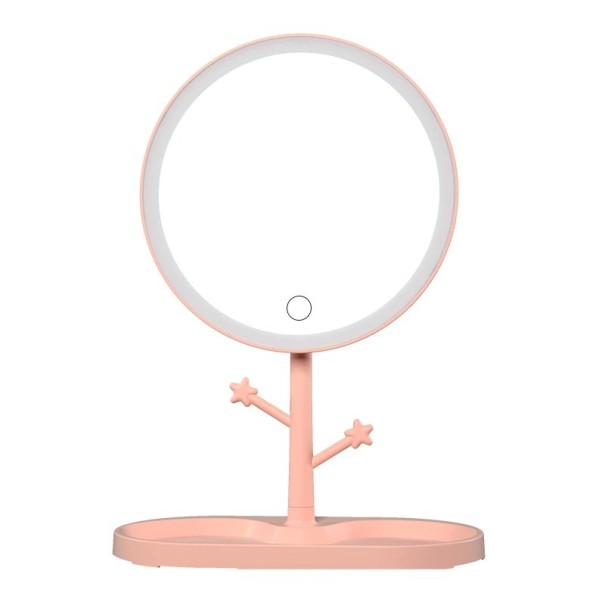 Espejo de mesa con iluminación rosa