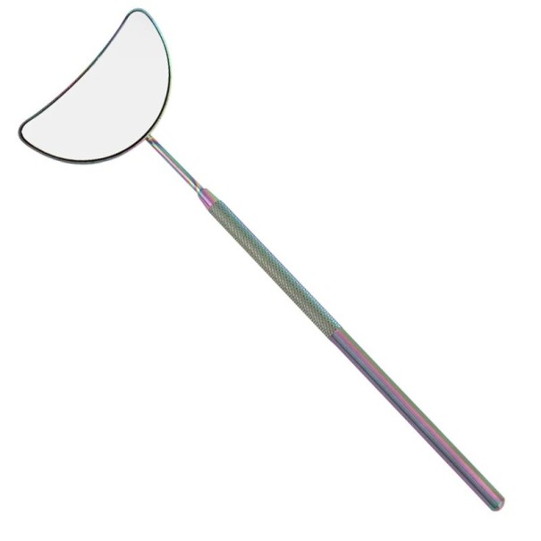 Espejo para extensión de pestañas 14 x 5 x 2,5 cm Forma lunar ampliada Acero inoxidable Espejo de maquillaje antideslizante con película Herramienta cosmética arcoíris