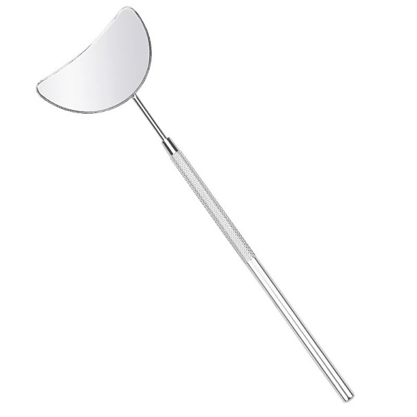 Espejo para extensión de pestañas 14 x 5 x 2,5 cm Forma lunar ampliada Acero inoxidable Espejo de maquillaje antideslizante con película Herramienta cosmética plateado