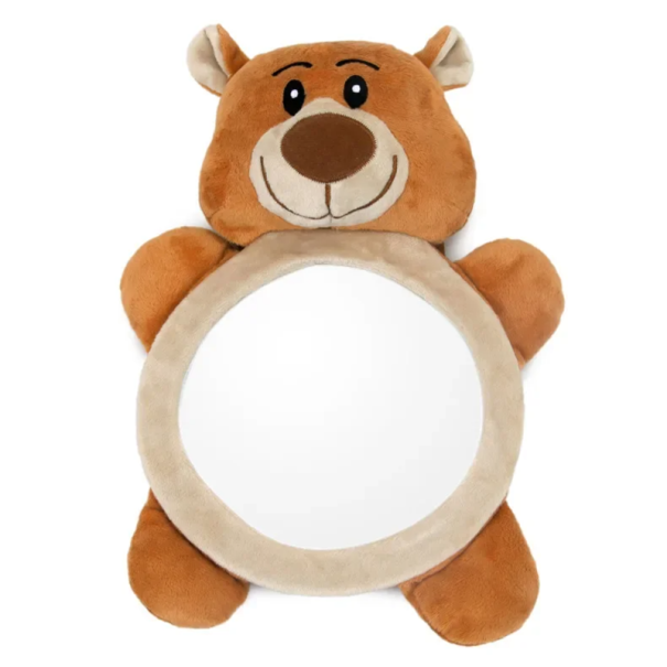 Espelho de segurança para crianças no carro 28x21 cm Forma de urso Inquebrável Visão ampla 2 correias para apoio de cabeça Cadeira de criança Espelho 1