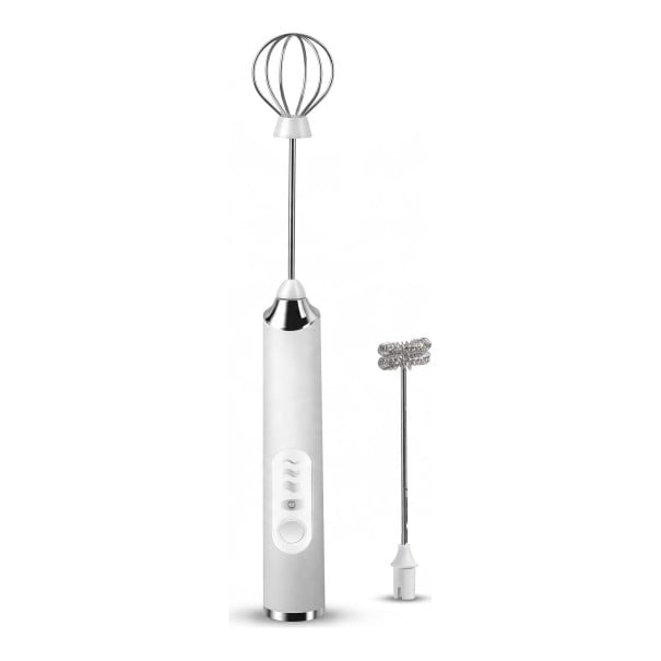 Espumador de leche eléctrico y batidor 2 en 1 Carga por USB 3 velocidades Varilla de globo y varilla espiral de 31 cm Para café y huevos blanco