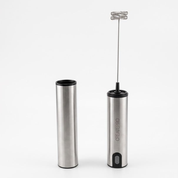 Espumador de leite recarregável CREATEPRO MF121 Inox 2 velocidades 11000 rpm Recarregamento USB-C Com estojo de armazenamento Prateado Para latte 1
