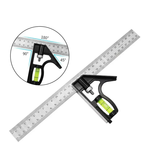 Esquadro deslizante combinado de 300 mm em aço inoxidável Medidor de ângulo 90° e 45° Medição precisa Ferramenta de carpinteiro Ferramenta de oficina 1