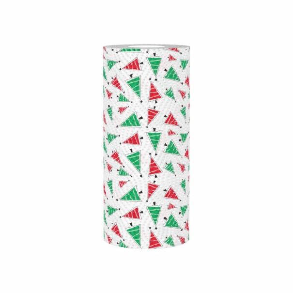Essuie-tout de cuisine en papier de Noël 1 rouleau 48 feuilles Essuie-tout solides et absorbants Motif sapins de Noël Essuie-tout décoratifs pour le nettoyage et la table de fête 1