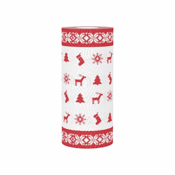 Essuie-tout en papier de Noël 1 rouleau 48 feuilles Motif rouge et blanc de Noël Essuie-tout absorbants et solides pour le nettoyage et la table 1