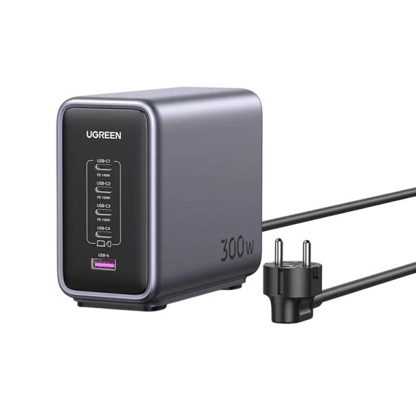 Estação de carregamento de mesa 300W GaN 111 x 65 x 53 cm carregador USB-C com potência de 140 W por porta PD3.1 carregamento rápido inteligente para MacBook e iPad 1