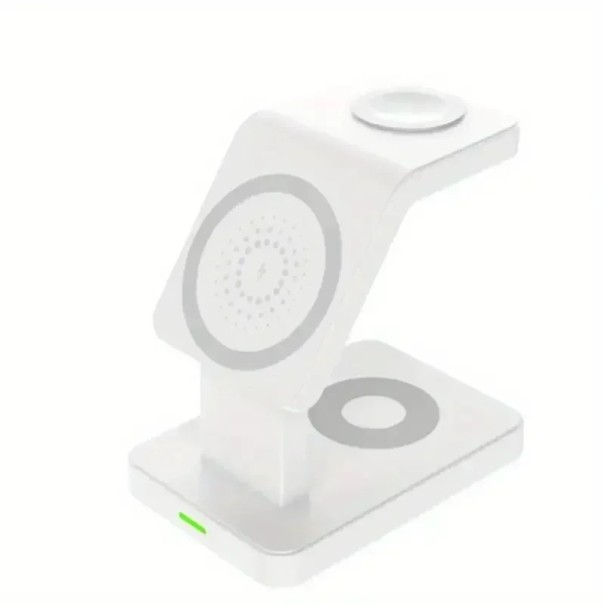 Estación de carga inalámbrica magnética 3 en 1 15 W Base de escritorio para teléfono, reloj y auriculares Diseño compacto blanco