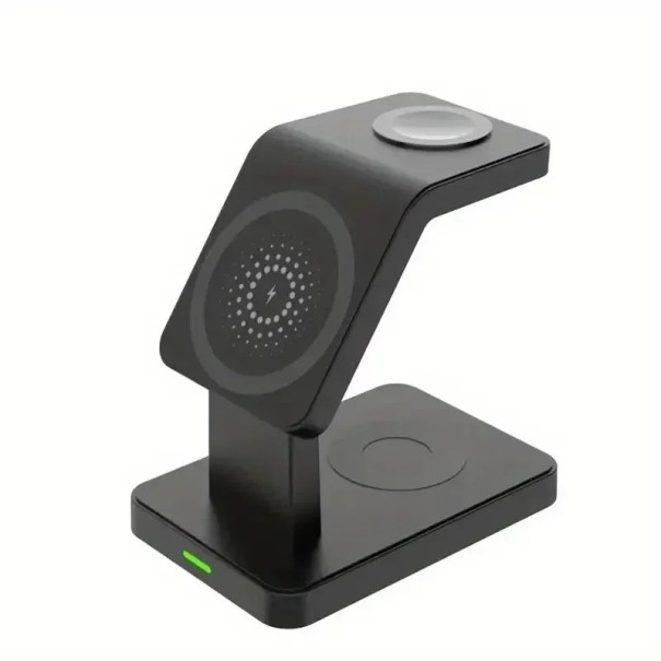 Estación de carga inalámbrica magnética 3 en 1 15 W Base de escritorio para teléfono, reloj y auriculares Diseño compacto negro