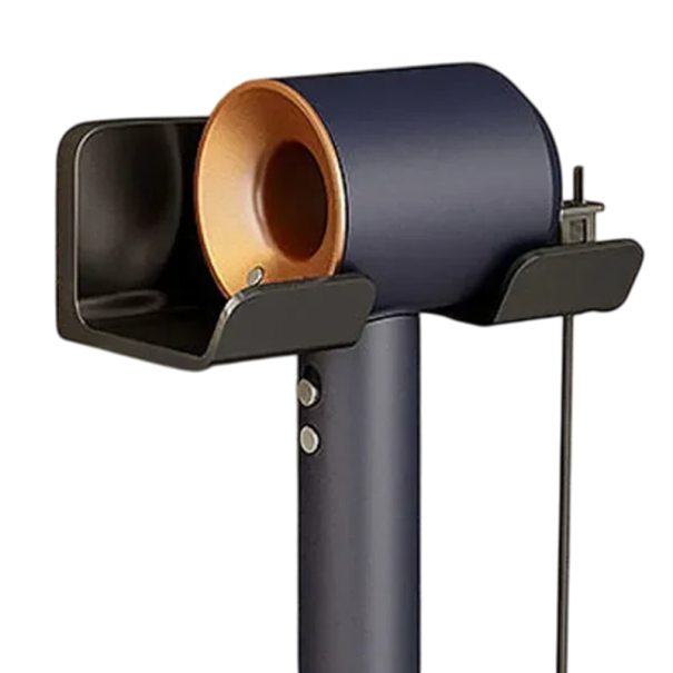 Estante de pared para baño con secador de pelo, 14,5 x 6,5 x 8,5 cm, soporte para secador de pelo con orificio de 5,3 cm, organizador de baño, estante de pared de almacenamiento. negro