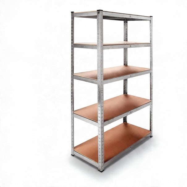 Estante metálico 5 estantes 170 x 75 x 30 cm Capacidad 175 kg por estante Montaje sin tornillos Estantes MDF Plateado Para el taller y el garaje 1