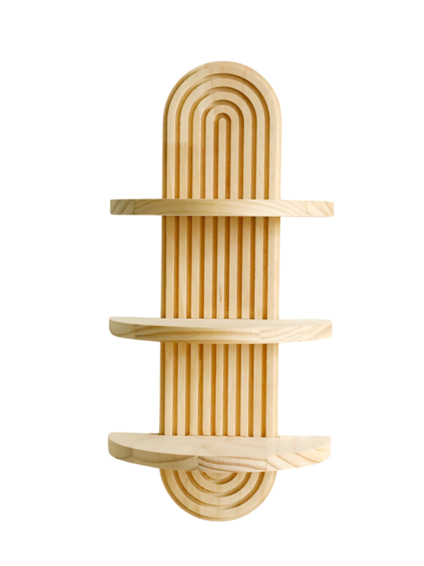 Estantería de madera de pared 45 x 21,5 cm Profundidad 11,5 cm Diseño de arco de tres niveles Estantería decorativa de pared Decoración moderna 1