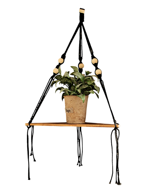 Estantería Esquinera Suspendida de 32,5 cm Estante de Madera con Cuerda Negra para Pared Estantería Decorativa Esquinera 1
