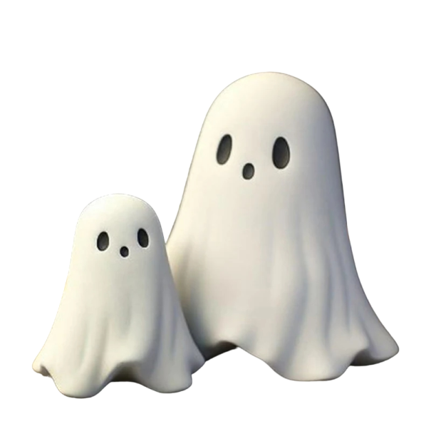 Estátua de espírito adorável em resina Pequena figura de espírito com coração vermelho Decoração de casa para o Halloween Espírito branco para festa de Halloween 8,5 cm 1