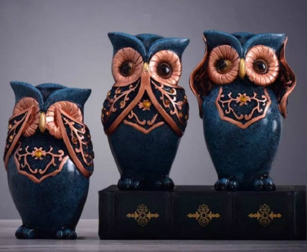 Estatua decorativa de búho 3 piezas 1
