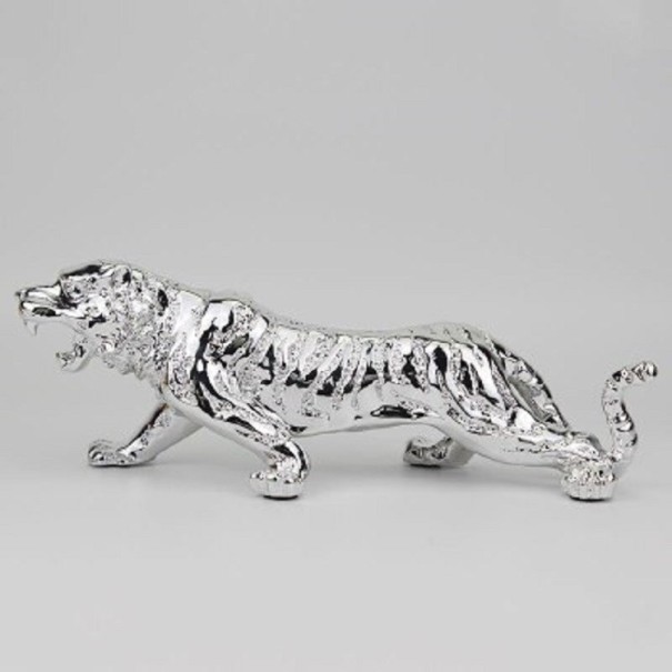 Estatuilla decorativa de tigre plateado M