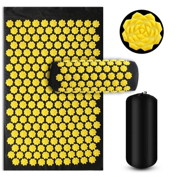 Esterilla de acupresión con almohada 68x42 cm Aplicador Kuznetsov Agujas de masaje Sensi Relajación durante el yoga Pilates Fitness Masaje amarillo