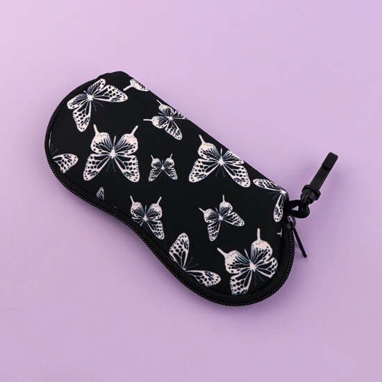 Estojo para óculos 17,9 x 8,5 cm com borboletas Fecho e carabina Estojo de proteção para óculos com decoração de borboletas para uso diário branco
