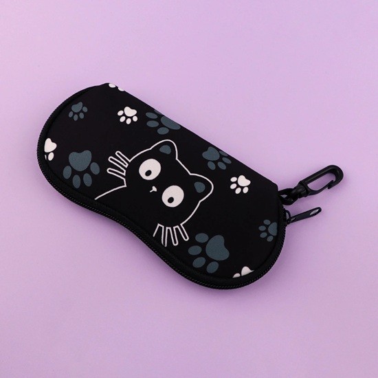 Estojo para óculos 17,9 x 8,5 cm com motivo de gato Estojo com fecho e mosquetão Estojo protetor para óculos de sol e óculos de grau com impressão de patas 1