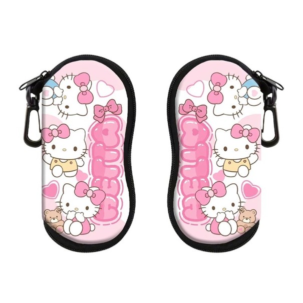 Estojo para óculos 17,9 x 8,5 cm Estojo com fecho e mosquetão Motivo rosa de gato com laço e corações Estojo protetor adorável para crianças e adultos 1